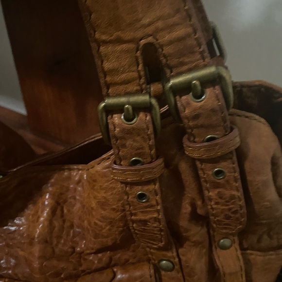 Kooba Cognac Pebble Leather Whipstitch Distressed Buckle Slouchy Large Hobo Bag - Picture 11 of 16